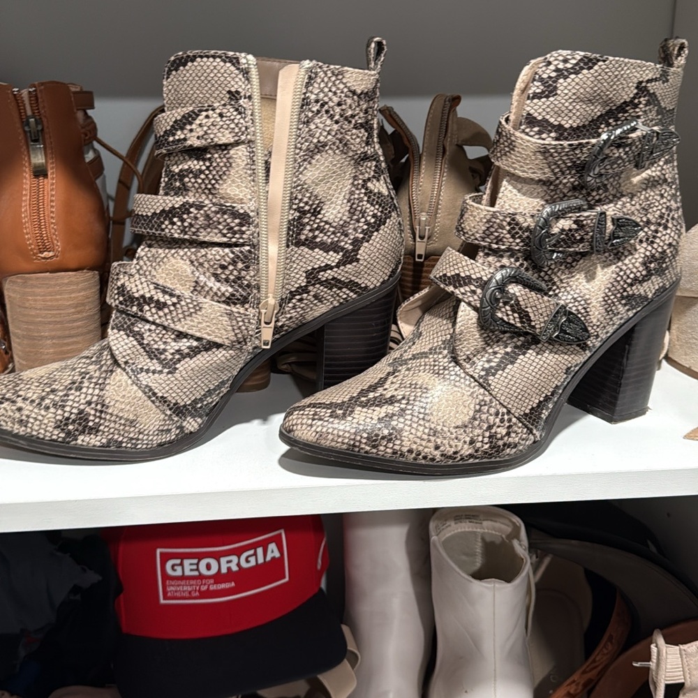JustFab Snakeskin Multi-Strap Ankle Boots
